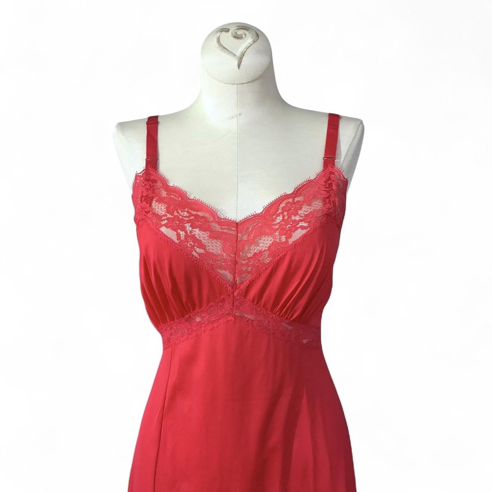 1960s Crimson Red Nylon Slip Dress Small - Picture 2 of 9